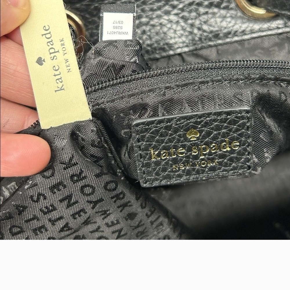 Kate Spade Black Leather Drawstring Backpack - Picture 11 of 13